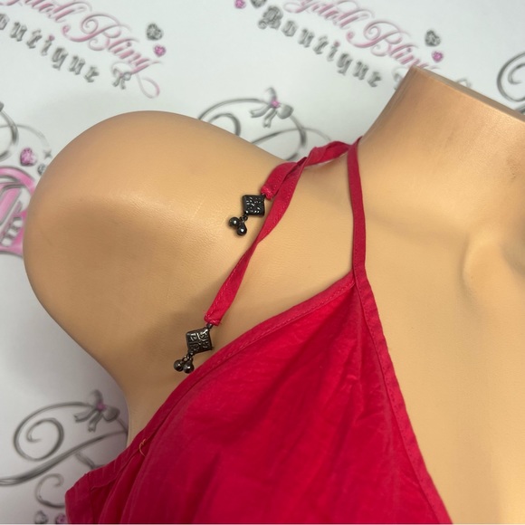 Guess tank top boho embroidered bottom paisley print beaded ties red halter - Picture 8 of 12